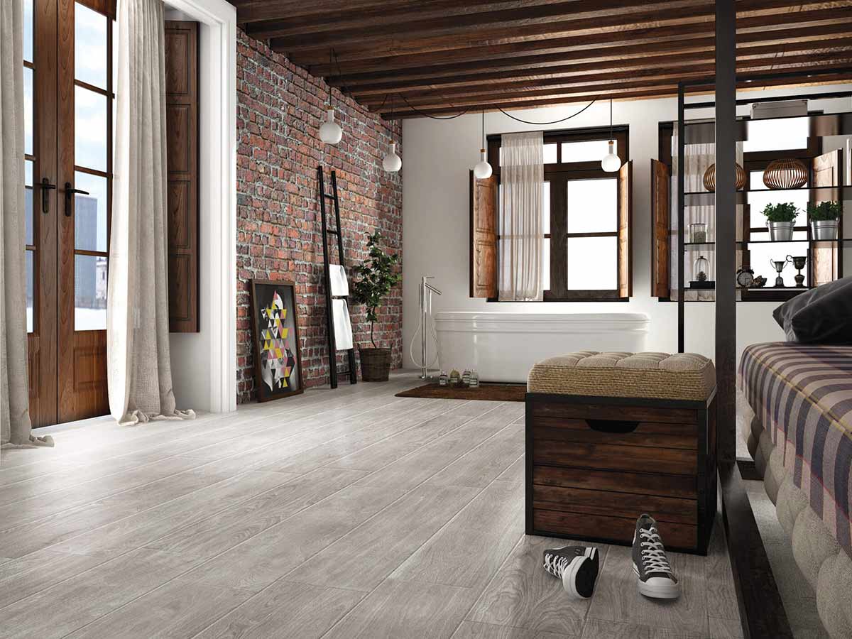 Gạch giả gỗ lát nền phòng khách đẹp